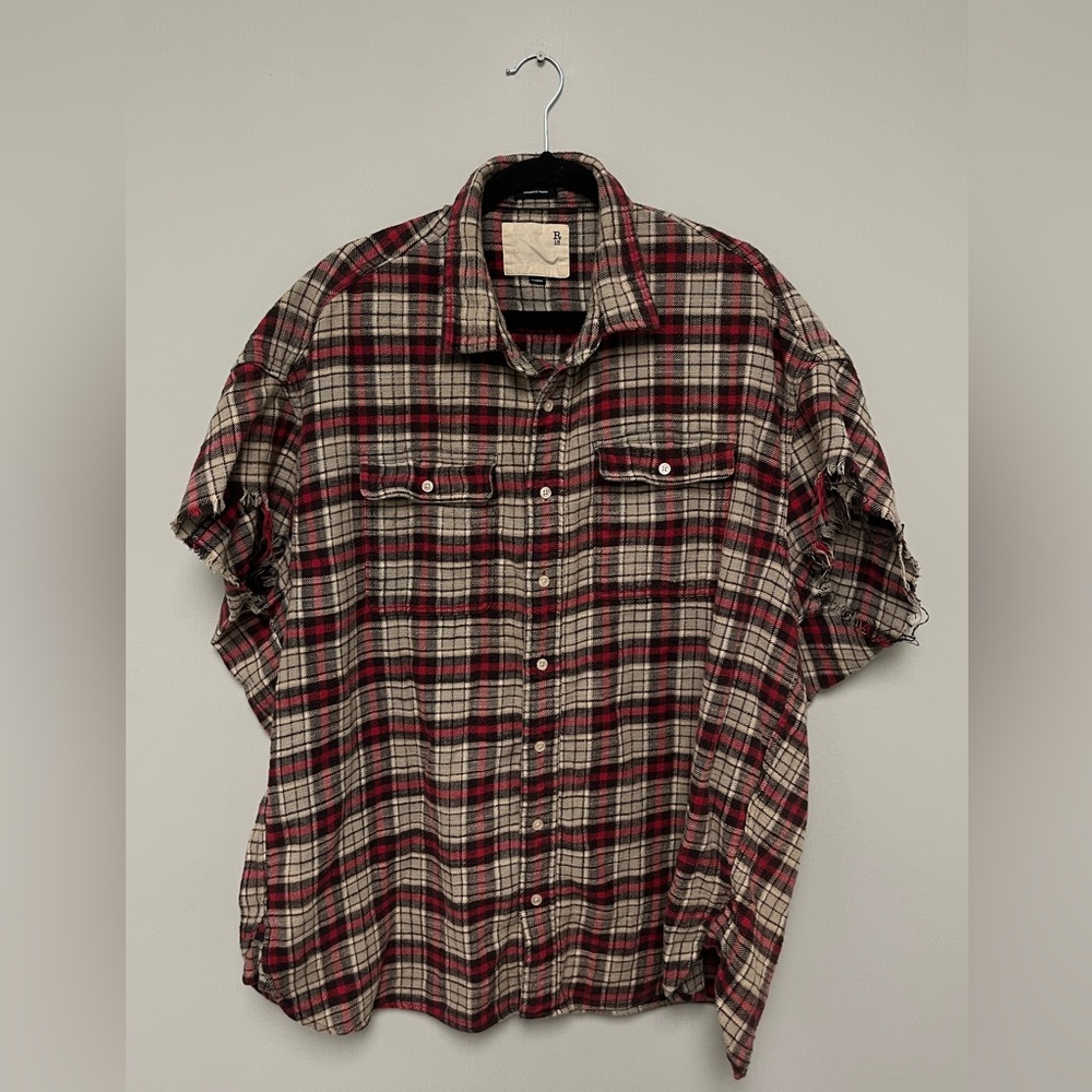 R13 Plaid Oversized cutoff Shirt. Size large  Brand new with out tags. $495